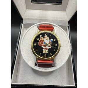 VTG Unisex Gold Tone Pierre Nicol Glitter Santa Claus Watch New Band Christmas
